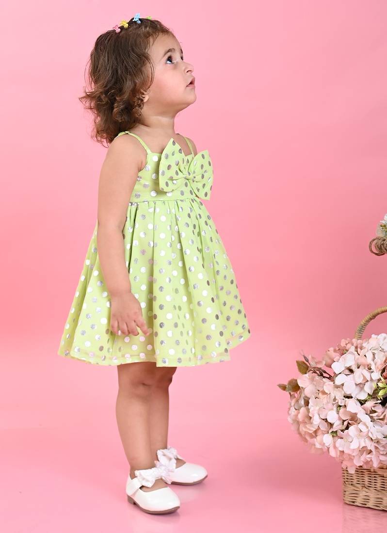 Saka Designs Girls Polka Dot Printed Party Frock - Green