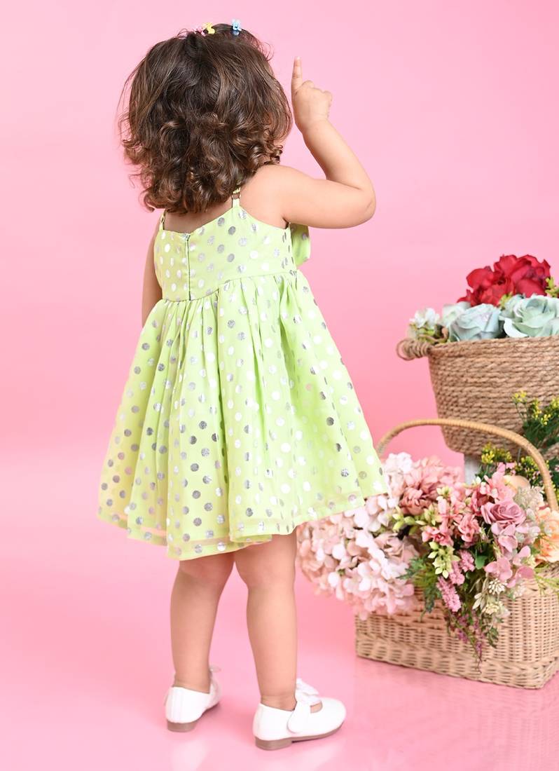 Saka Designs Girls Polka Dot Printed Party Frock - Green