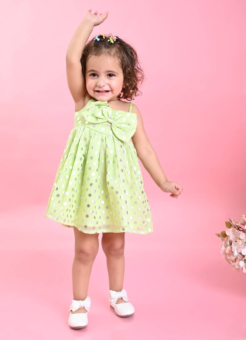 Saka Designs Girls Polka Dot Printed Party Frock - Green