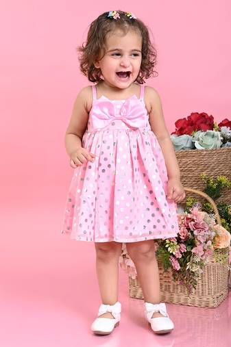 Saka Designs Girls Polka Dot Printed Party Frock - Pink