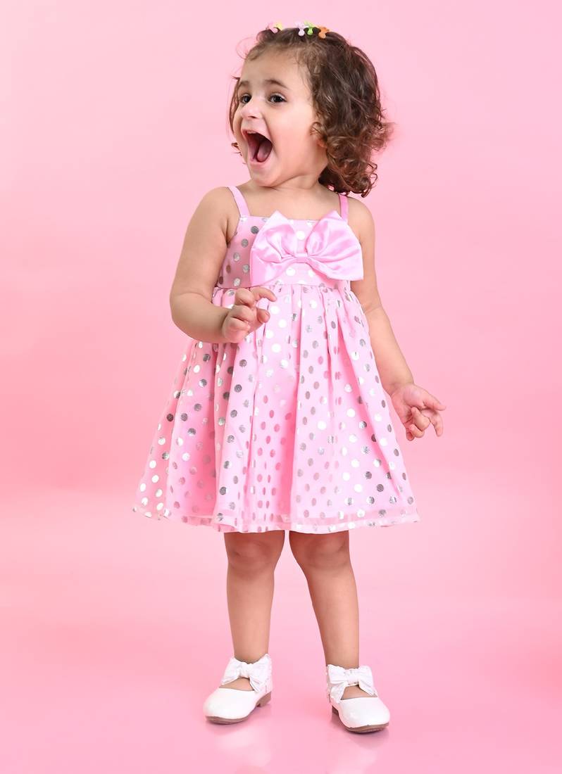 Saka Designs Girls Polka Dot Printed Party Frock - Pink