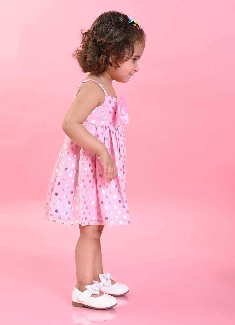 Saka Designs Girls Polka Dot Printed Party Frock - Pink