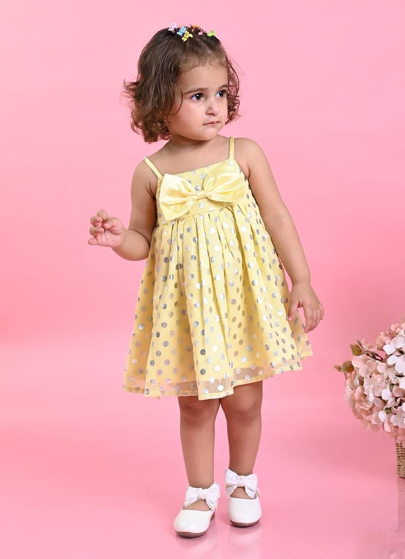 Saka Designs Girls Polka Dot Printed Party Frock - Yellow