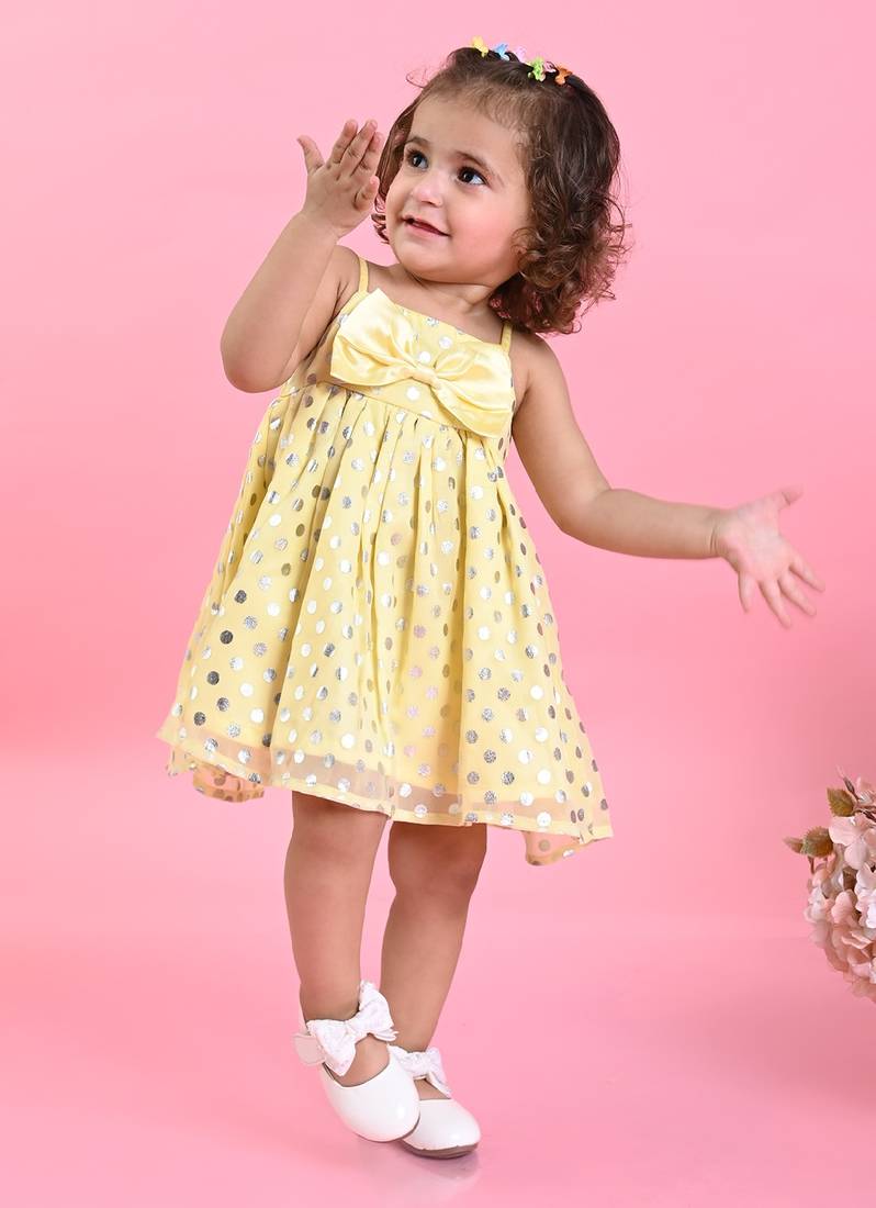 Saka Designs Girls Polka Dot Printed Party Frock - Yellow
