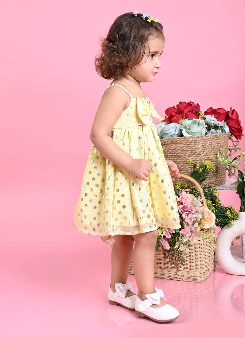 Saka Designs Girls Polka Dot Printed Party Frock - Yellow
