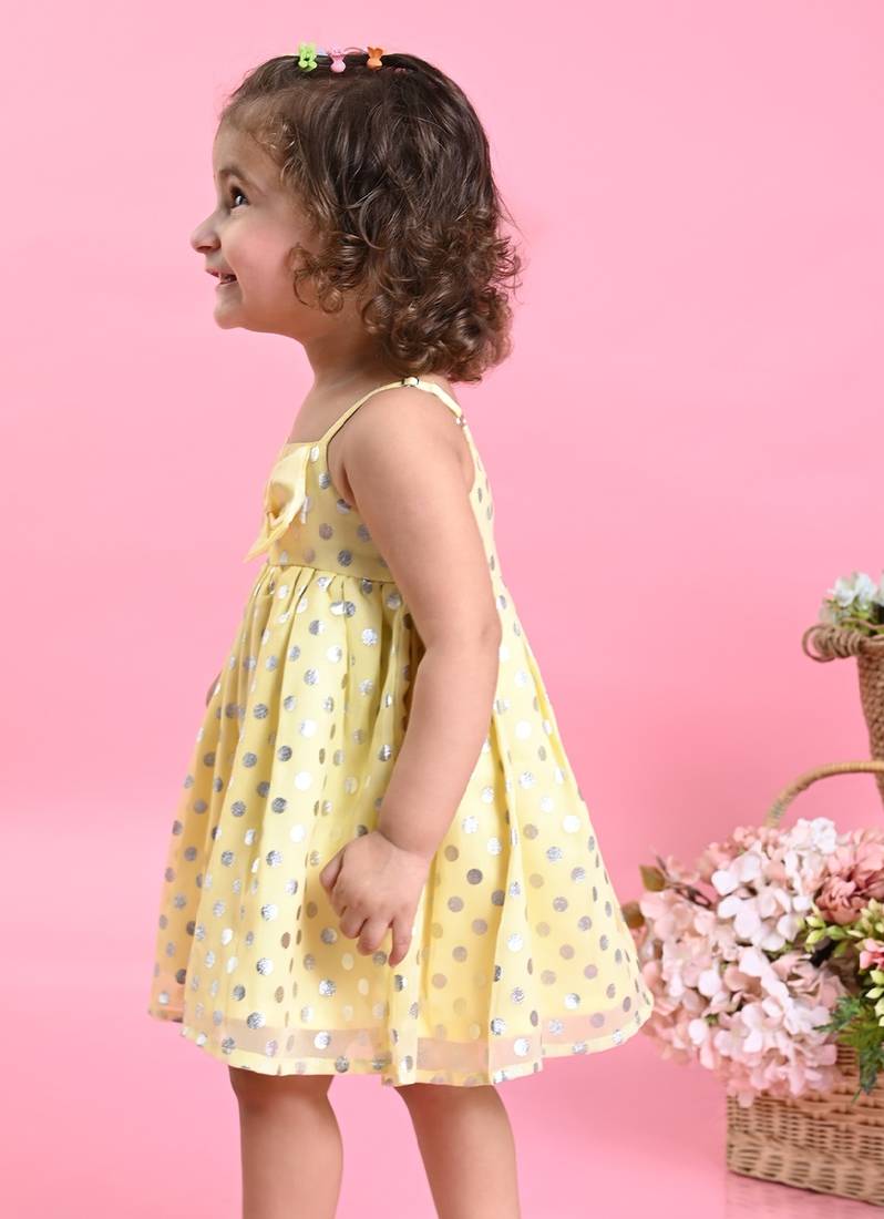 Saka Designs Girls Polka Dot Printed Party Frock - Yellow