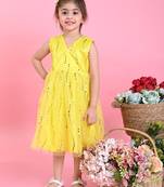 Saka Designs Girls Printed Party Frock - Yellow