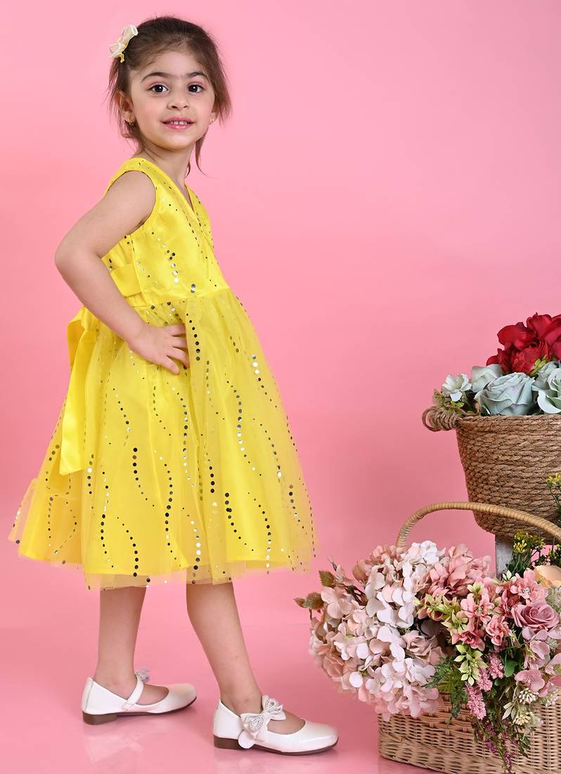 Saka Designs Girls Printed Party Frock - Yellow