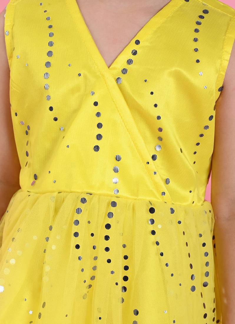 Saka Designs Girls Printed Party Frock - Yellow
