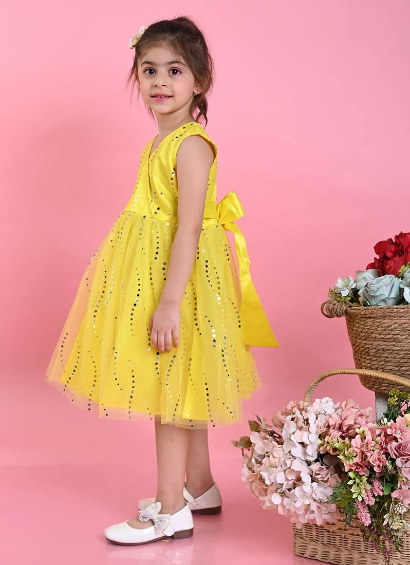 Saka Designs Girls Printed Party Frock - Yellow