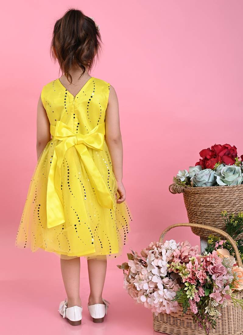 Saka Designs Girls Printed Party Frock - Yellow