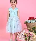 Saka Designs Girls Printed Party Frock - Blue