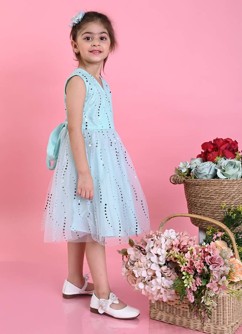Saka Designs Girls Printed Party Frock - Blue