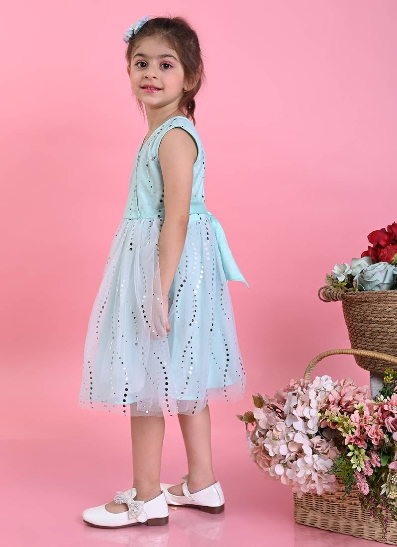 Saka Designs Girls Printed Party Frock - Blue