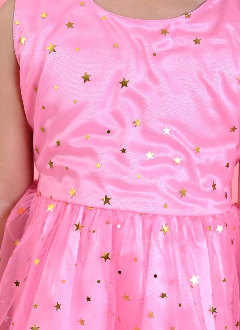 Saka Designs Girls Star Printed Party Frock - Pink