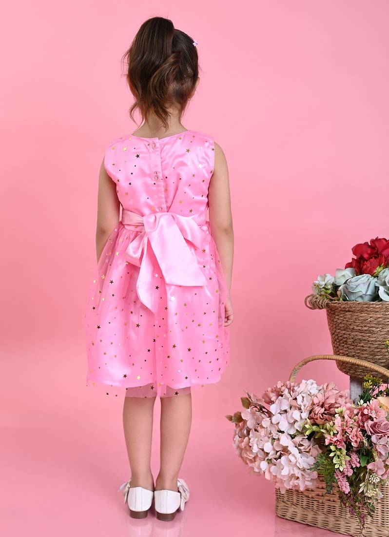 Saka Designs Girls Star Printed Party Frock - Pink