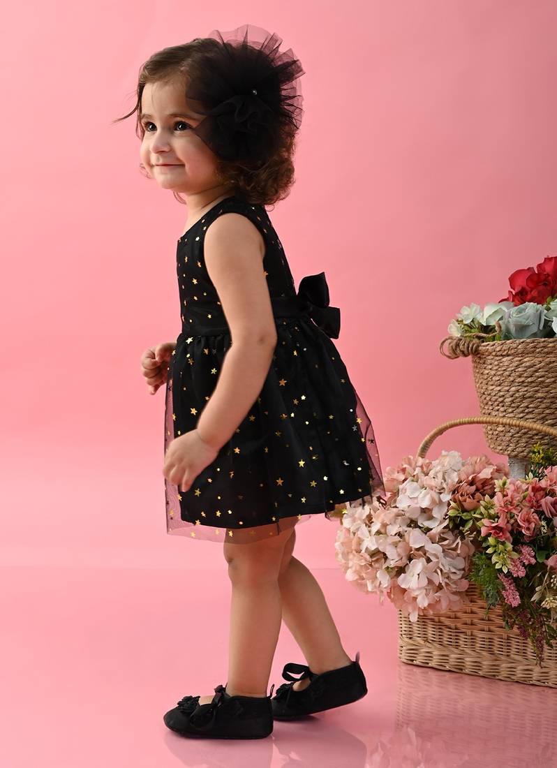 Saka Designs Girls Star Printed Party Frock - Black