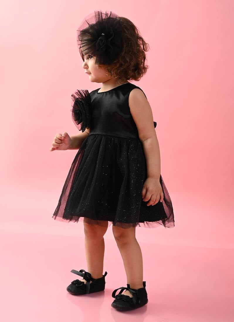 Saka Designs Girls Shimmer Printed Party Frock - Black