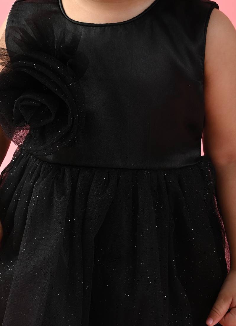 Saka Designs Girls Shimmer Printed Party Frock - Black