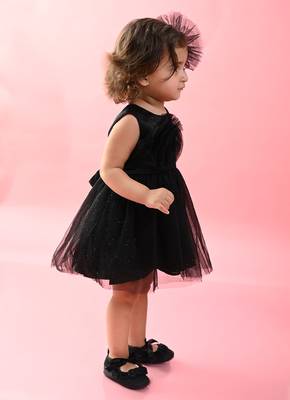 Saka Designs Girls Shimmer Printed Party Frock - Black 4