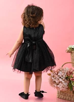 Saka Designs Girls Shimmer Printed Party Frock - Black 5