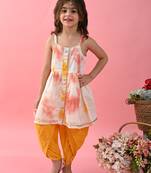 Saka Designs Girls Tie & Dye Jhabla And Dhoti - Yellow & White