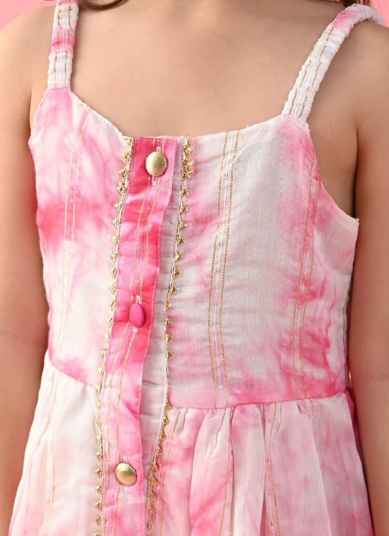 Saka Designs Girls Tie & Dye Jhabla And Dhoti - Pink & White
