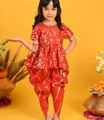 Saka Designs Girls Red & Gold Jhabla & Dhoti