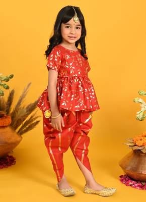 Saka Designs Girls Red & Gold Jhabla & Dhoti 4
