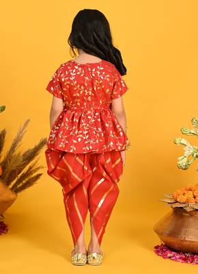 Saka Designs Girls Red & Gold Jhabla & Dhoti 5