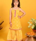 Saka Designs Girls Yellow Printed Kurta with Sharara