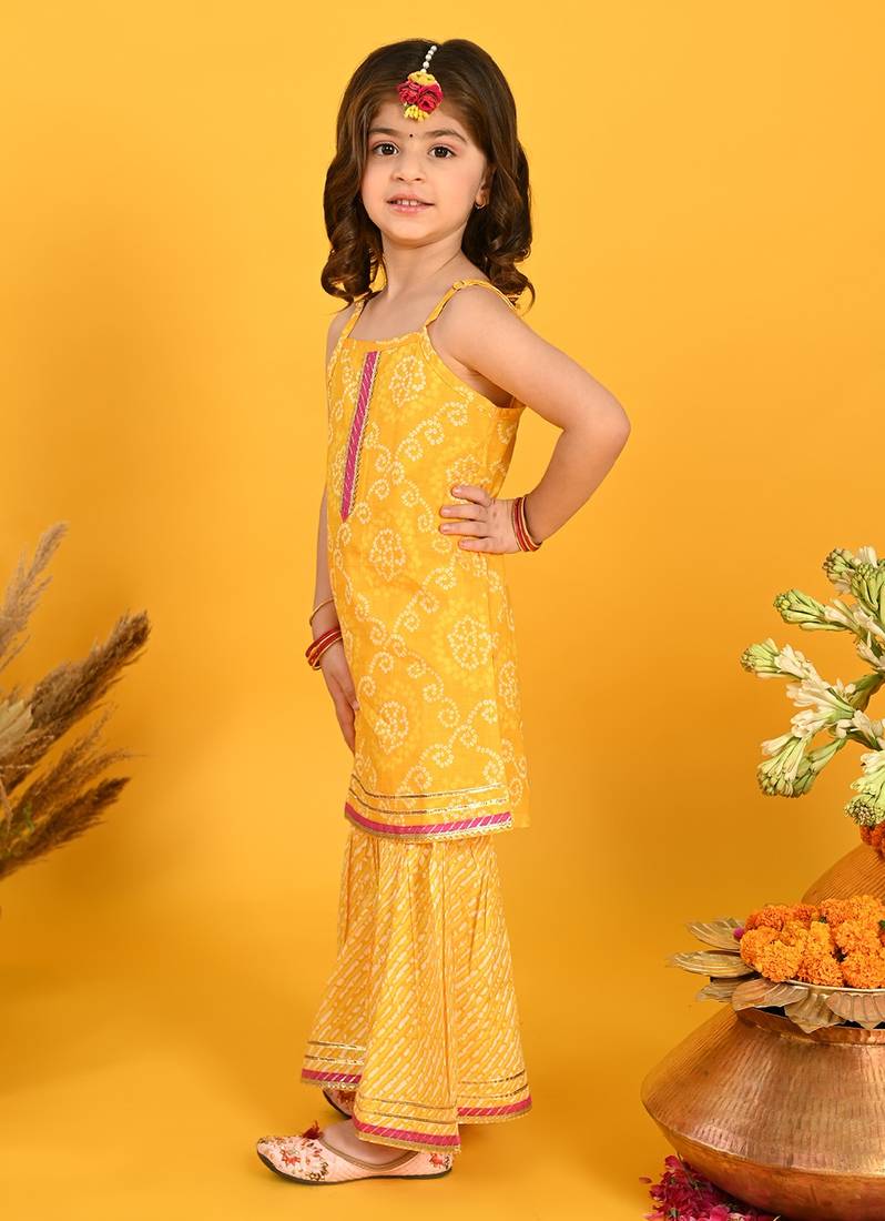 Saka Designs Girls Yellow Printed Kurta with Sharara