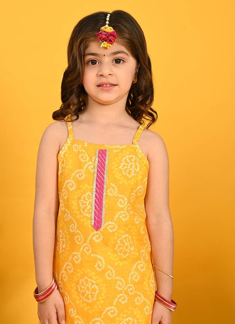Saka Designs Girls Yellow Printed Kurta with Sharara