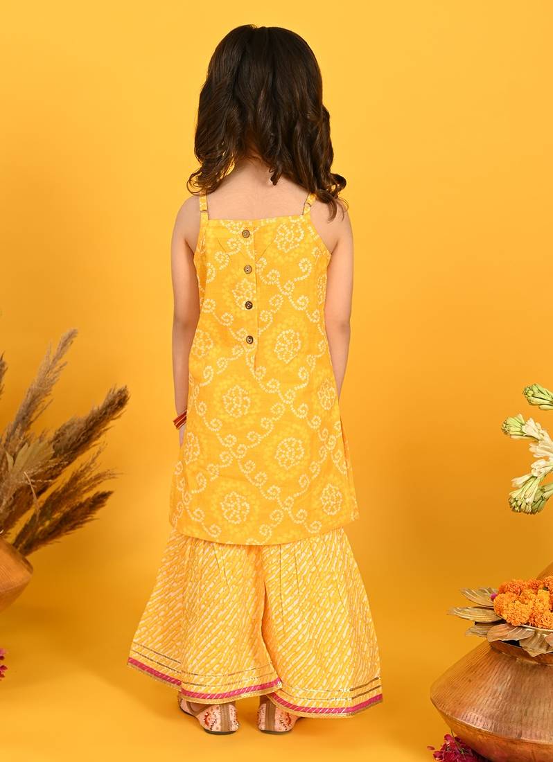 Saka Designs Girls Yellow Printed Kurta with Sharara