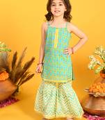 Saka Designs Girls Green Printed Kurta with Sharara
