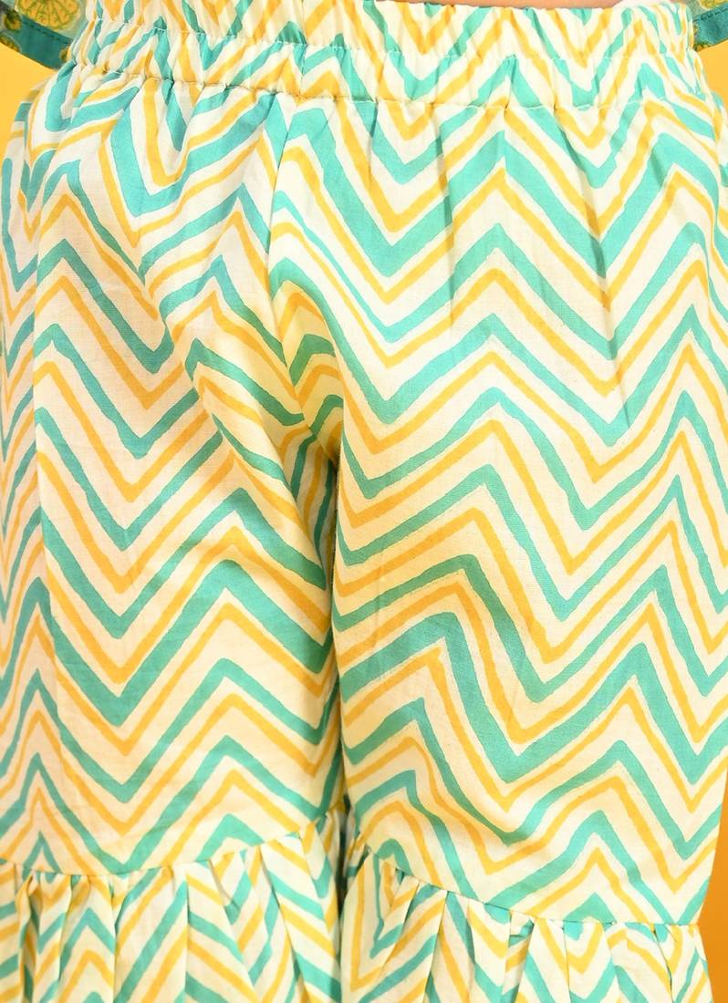 Saka Designs Girls Green Printed Kurta with Sharara