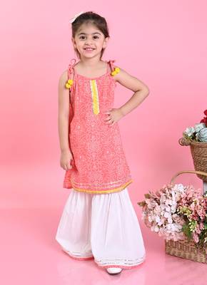 Saka Designs Girls Orange Bandhani With White Sharara 1