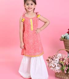 Saka Designs Girls Orange Bandhani With White Sharara