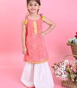 Saka Designs Girls Orange Bandhani With White Sharara