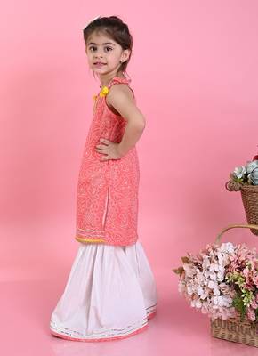 Saka Designs Girls Orange Bandhani With White Sharara 4
