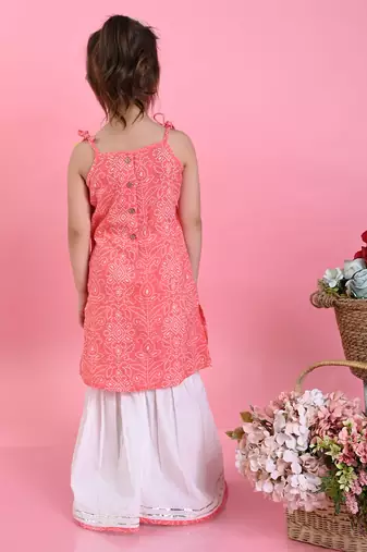 Saka Designs Girls Orange Bandhani With White Sharara