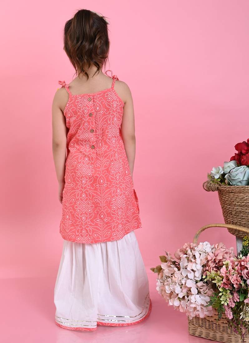 Saka Designs Girls Orange Bandhani With White Sharara