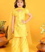 Saka Designs Girls Yellow Printed Kurta Sharara With Dupatta