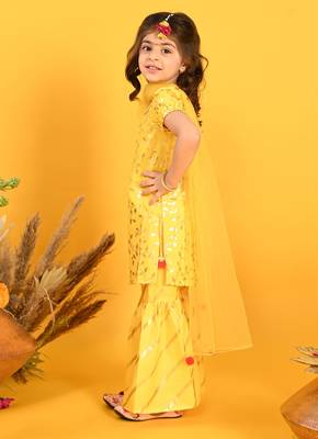 Saka Designs Girls Yellow Printed Kurta Sharara With Dupatta 2