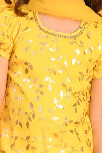 Saka Designs Girls Yellow Printed Kurta Sharara With Dupatta
