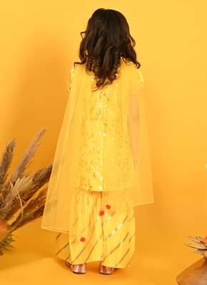Saka Designs Girls Yellow Printed Kurta Sharara With Dupatta 5