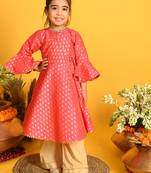 Saka Designs Girls Fuschia & Gold Printed Kurta with Palazzo