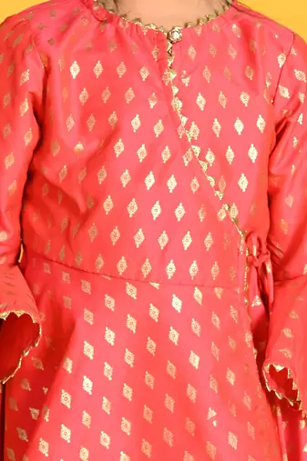 Saka Designs Girls Fuschia & Gold Printed Kurta with Palazzo