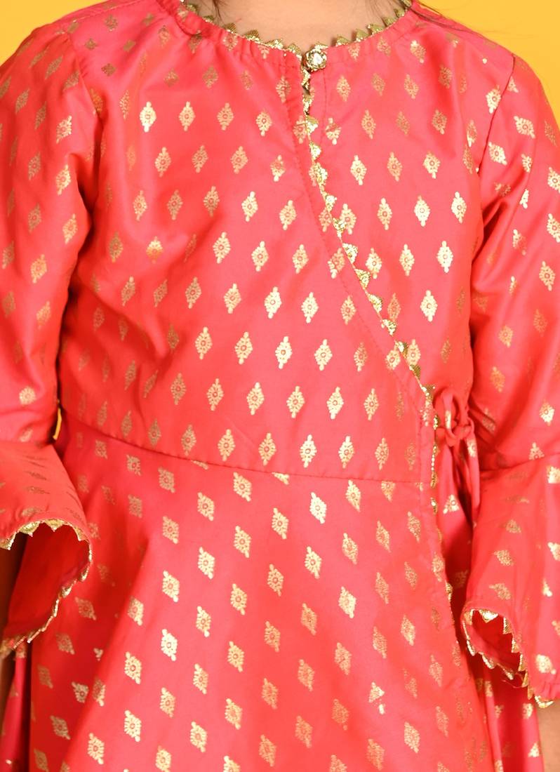 Saka Designs Girls Fuschia & Gold Printed Kurta with Palazzo