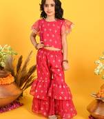 Saka Designs Girls Maroon Printed Top with Sharara